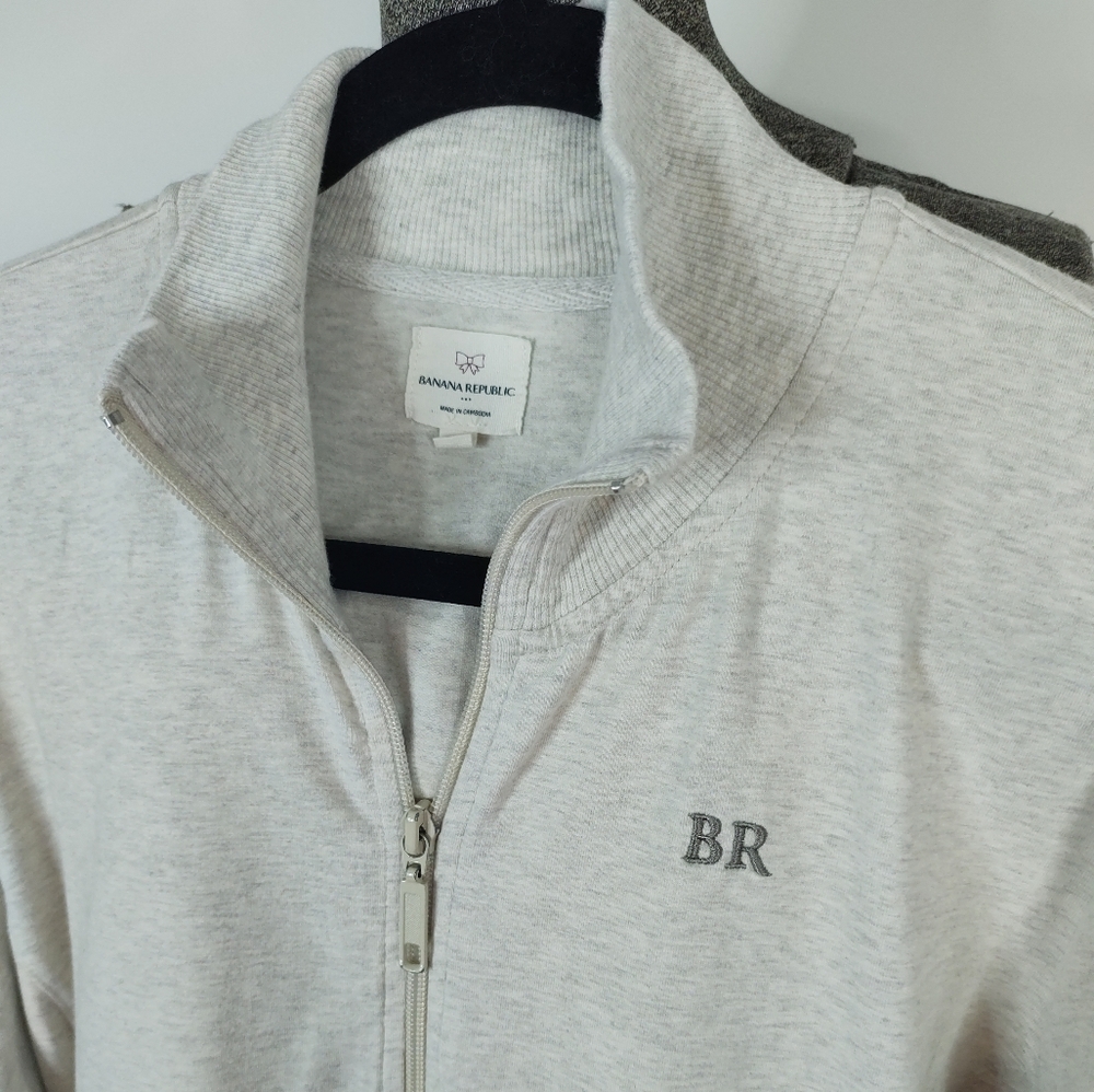 Banana Republic ivory & gray heathered lightweight zip up jacket - Picture 4 of 15
